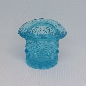 Fenton Art Glass Light Blue Daisy and Button Top Hat Toothpick Holder